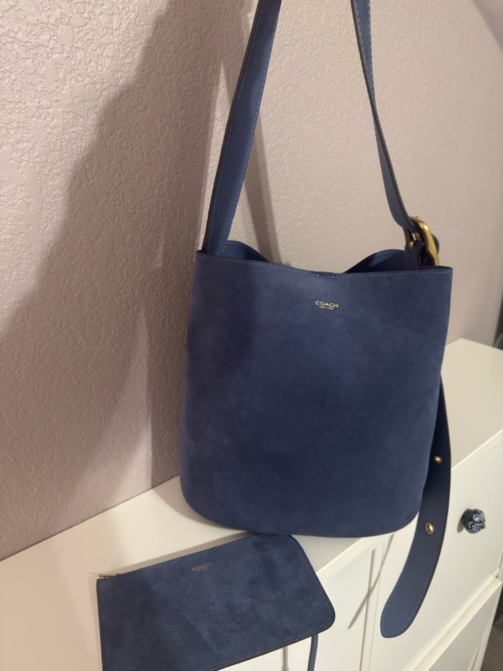 Coach Denim Blue Bleecker Bucket Bag with Pouch